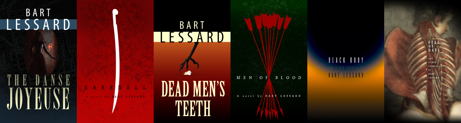 collage of book cover art of six of Bart Lessard's books.